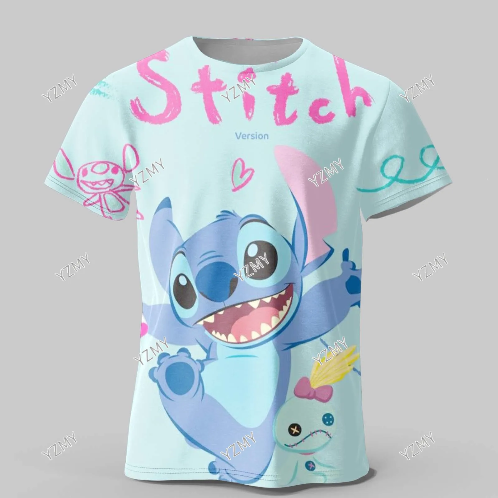 2024 Disney Stitch T Shirt Boys Girls Costume Cartoon Kids 3D Print Adult Kids Short Sleeve T Shirt