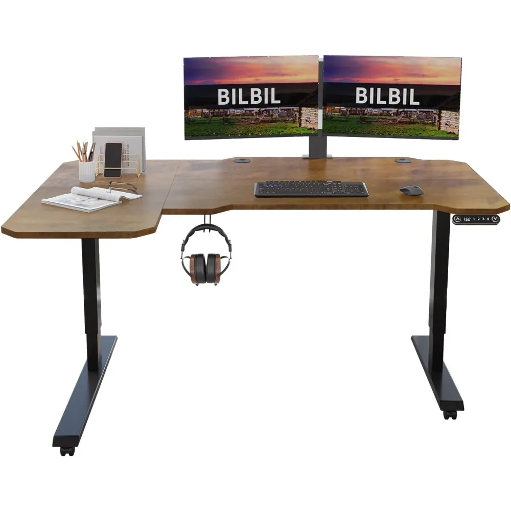 

Standing Desk 59 Inches, Stand Up Rising Table for Home Office with Splice Board, Black Frame and Rustic Brown Top