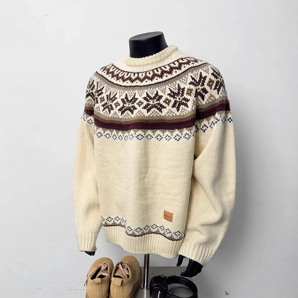 2025 Autumn and Winter Thickened Sweater Men's Lazy Retro Christmas Atmosphere Couple's Knitted Sweater Boutique Clothing