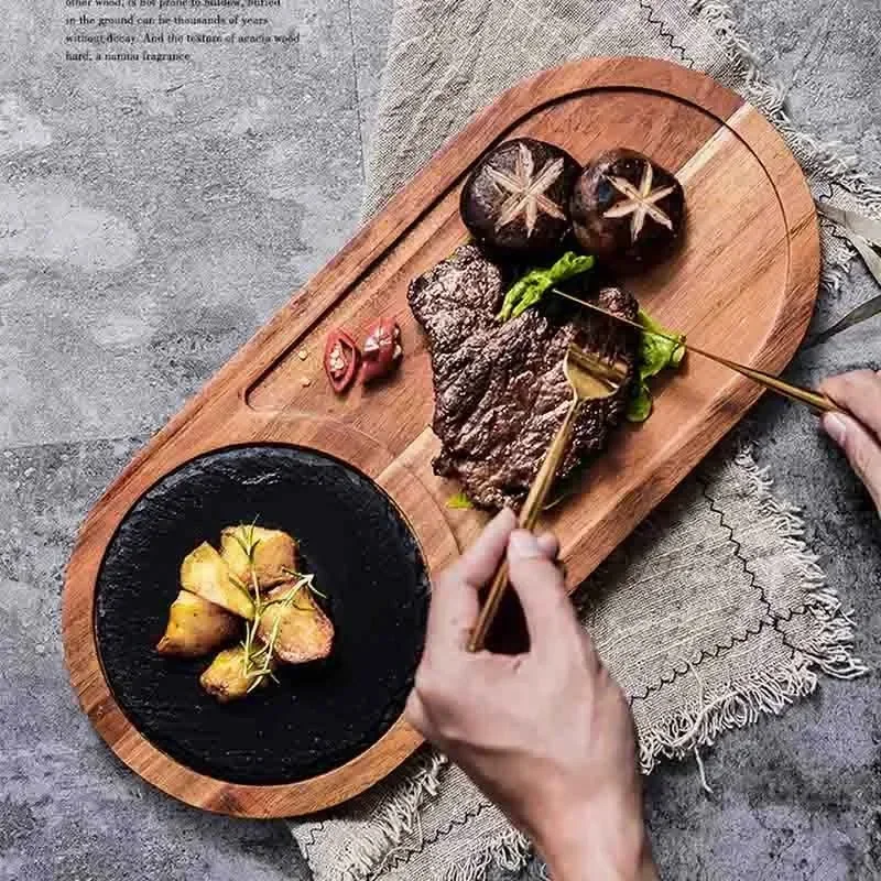 Bandeja de piedra de pizarra, plato occidental, tablero de madera, platos de cena para Pizza, carne, comida, plato de Sushi, vajilla de restaurante