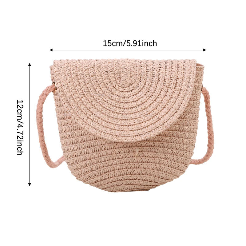 Bolso de paja tejido a la moda para mujer, bandolera de ratán hecha a mano, monedero pequeño de playa de punto, bolsos de mensajero de hombro, Cartera de verano