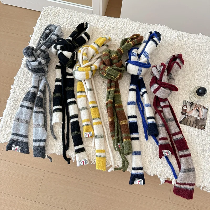 

Шикарный нишевый дизайн, шарфы в тонкую полоску, женский винтажный модный длинный шарф из смеси шерсти, женский узкий вязаный глушитель, осень-зима