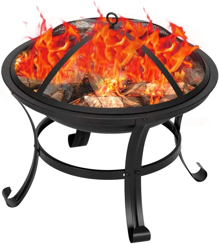 Fire Pit Decoration,Wood Burning Fire Pit for Outside – Small Fire Pit for Backyard, Porch, Deck, Camping, BBQ, Black, A26534