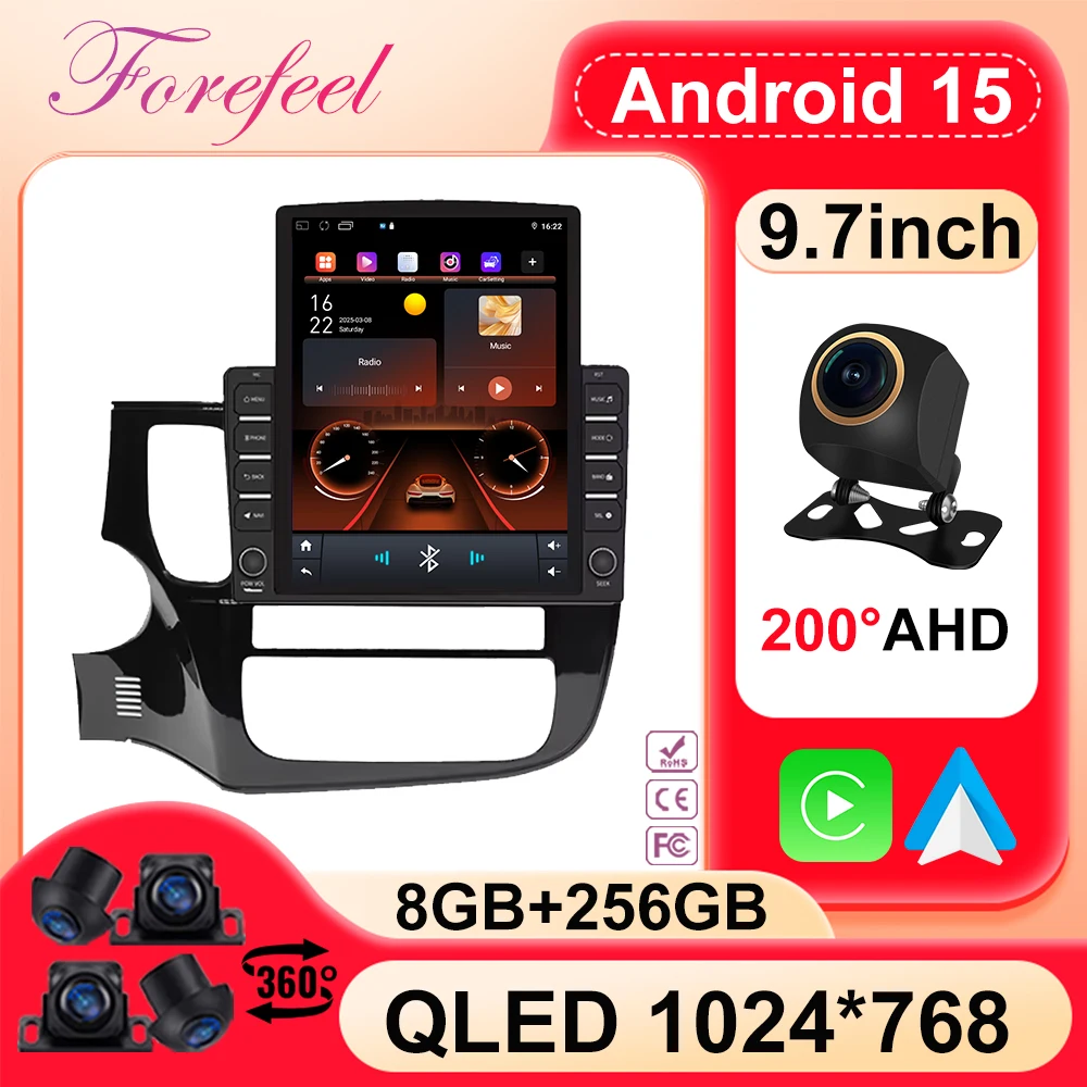 Android 15 carplay auto para mitsubishi outlander 3 gf0w gg0w 2012-2018 rádio do carro multimídia gps player estéreo 2din unidade principal dvd