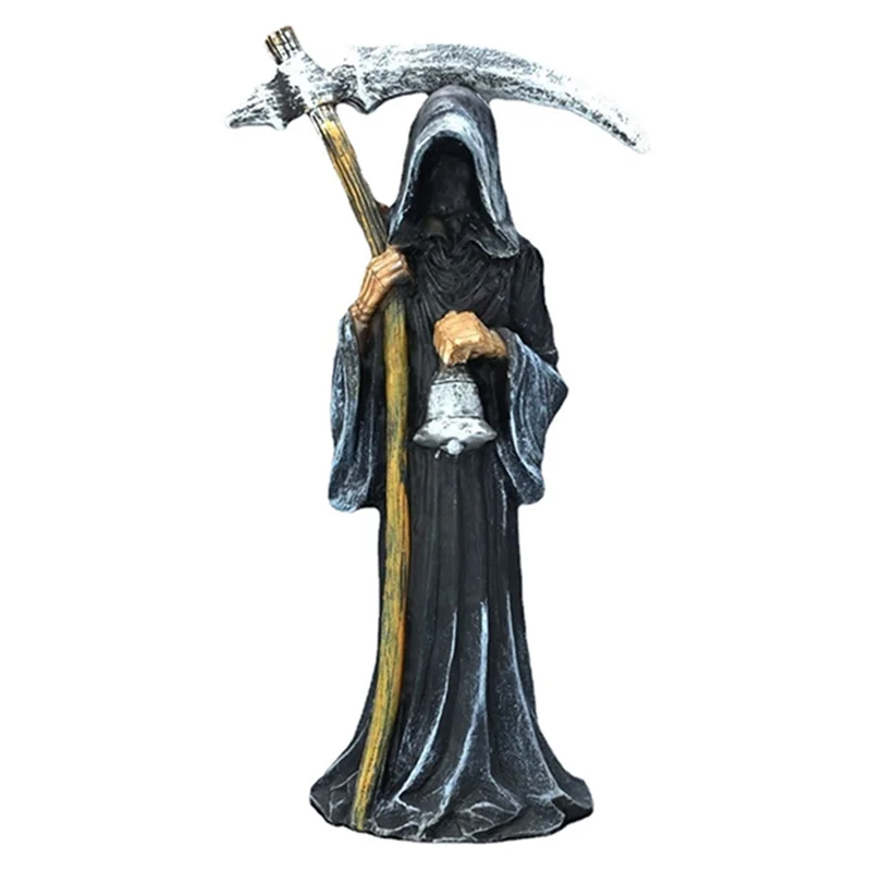 Holy Death Statue Standing Decorative Grim Holding Scythe Statue Altar Halloween Decoration Desktop Sculpture