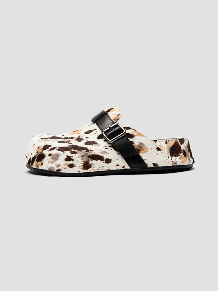

Niche Big-toe Birkenau Shoes Men's Summer High-grade Dairy Horse Hair Baotou Slippers Full Leather Heelless Shoes Half Slippers