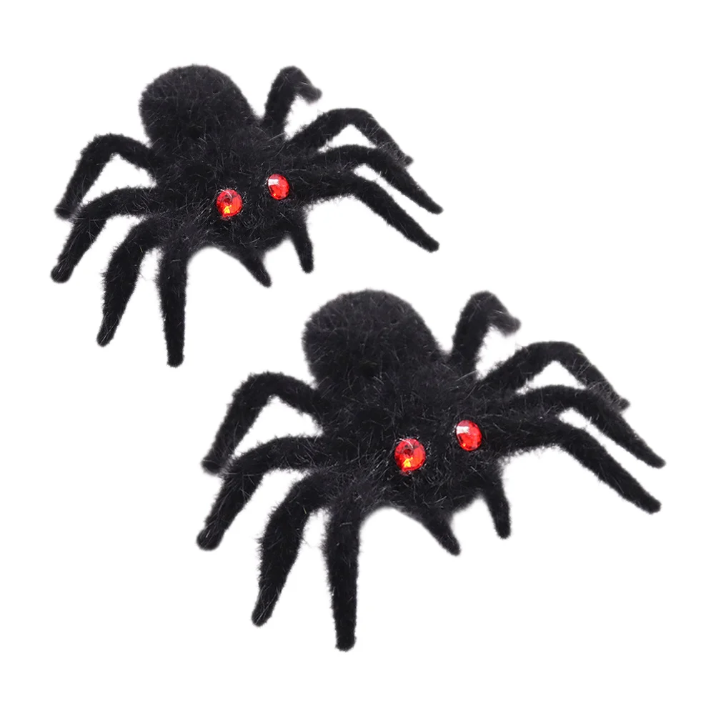 2 Pcs Simulation Spider Toys Halloween Festival Adornment Outdoor Flocking Ornament Indoor Decoration