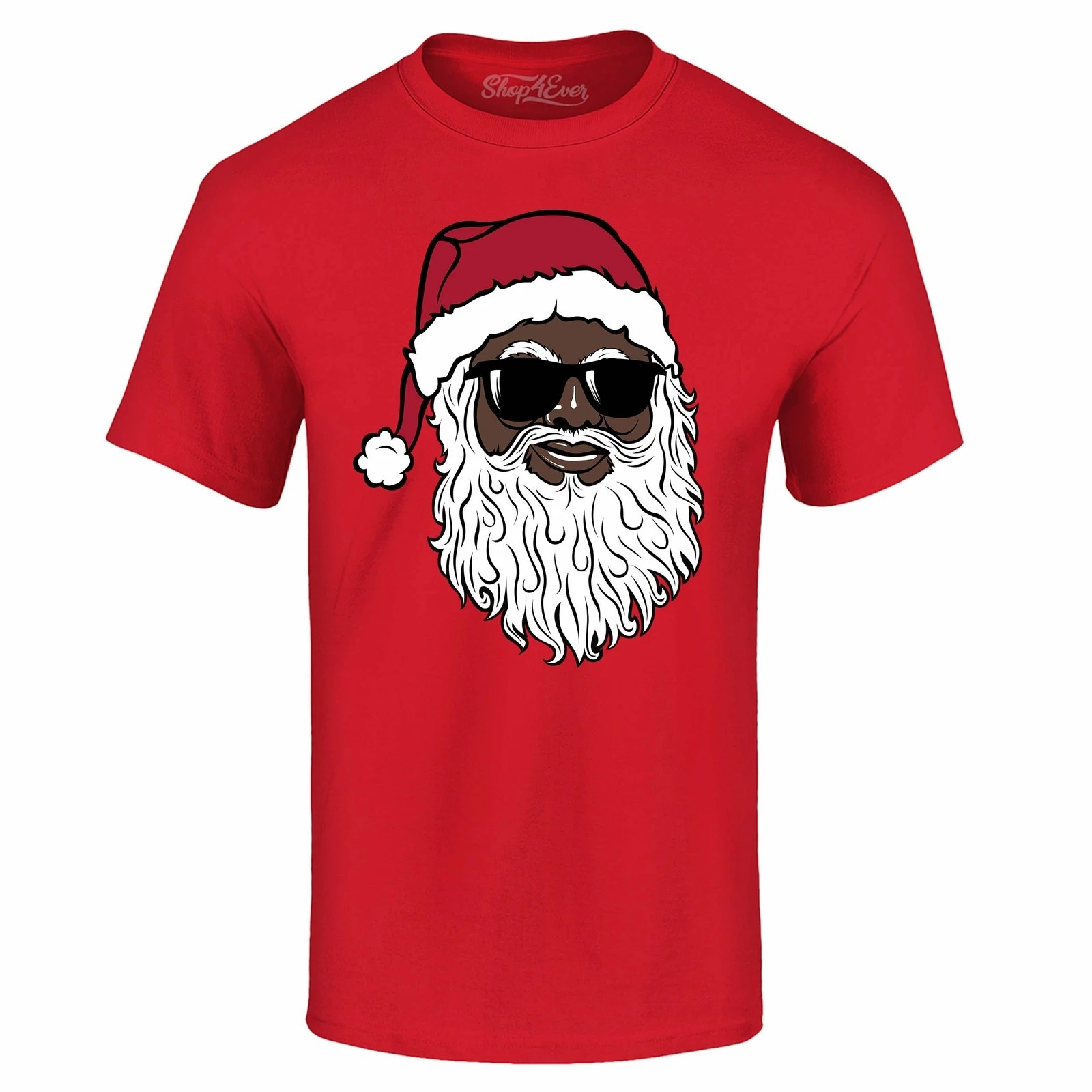 Black Santa Claus Sunglasses T-shirt Funny Christmas Holiday Party Shirts
