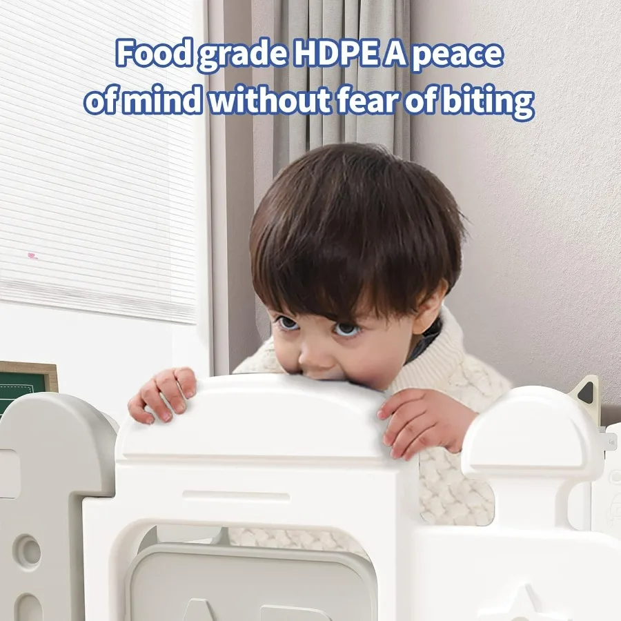 Baby Playpen, Foldable Kids Fence Activity Center, Safety Playard with Games Station Non-Slip Rubber Bases, Adjustable Shape, Po