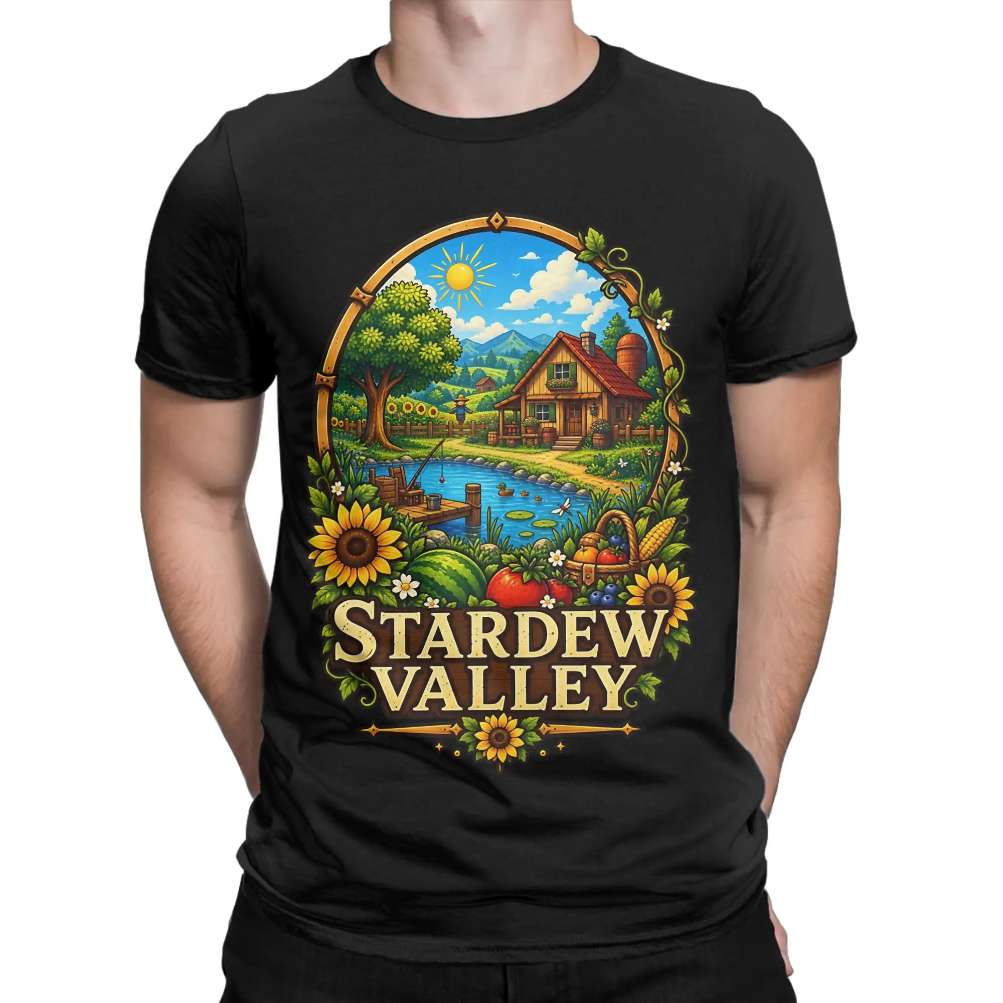 Summer Farm Cozy Summer Harvest  Countryside Design Oversized Graphic Funny 100% Cotton T-Shirt Stardew Valley Tops Tees For Men