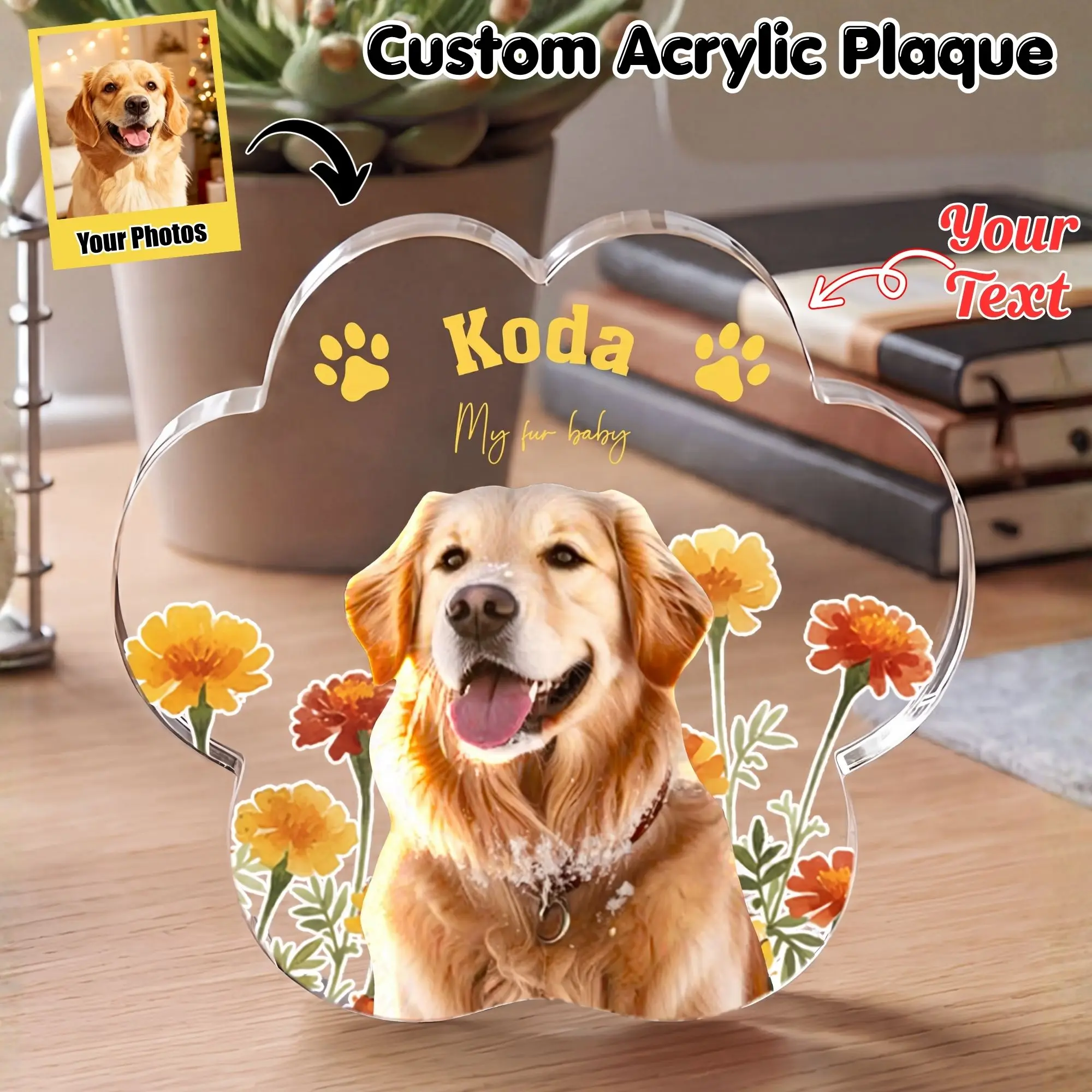 Custom Pet Photo Acrylic Plaque Personalized Dog Cat Portrait Name Sign Pet Memorial Keepsake Pet Lover Gift Home Decor