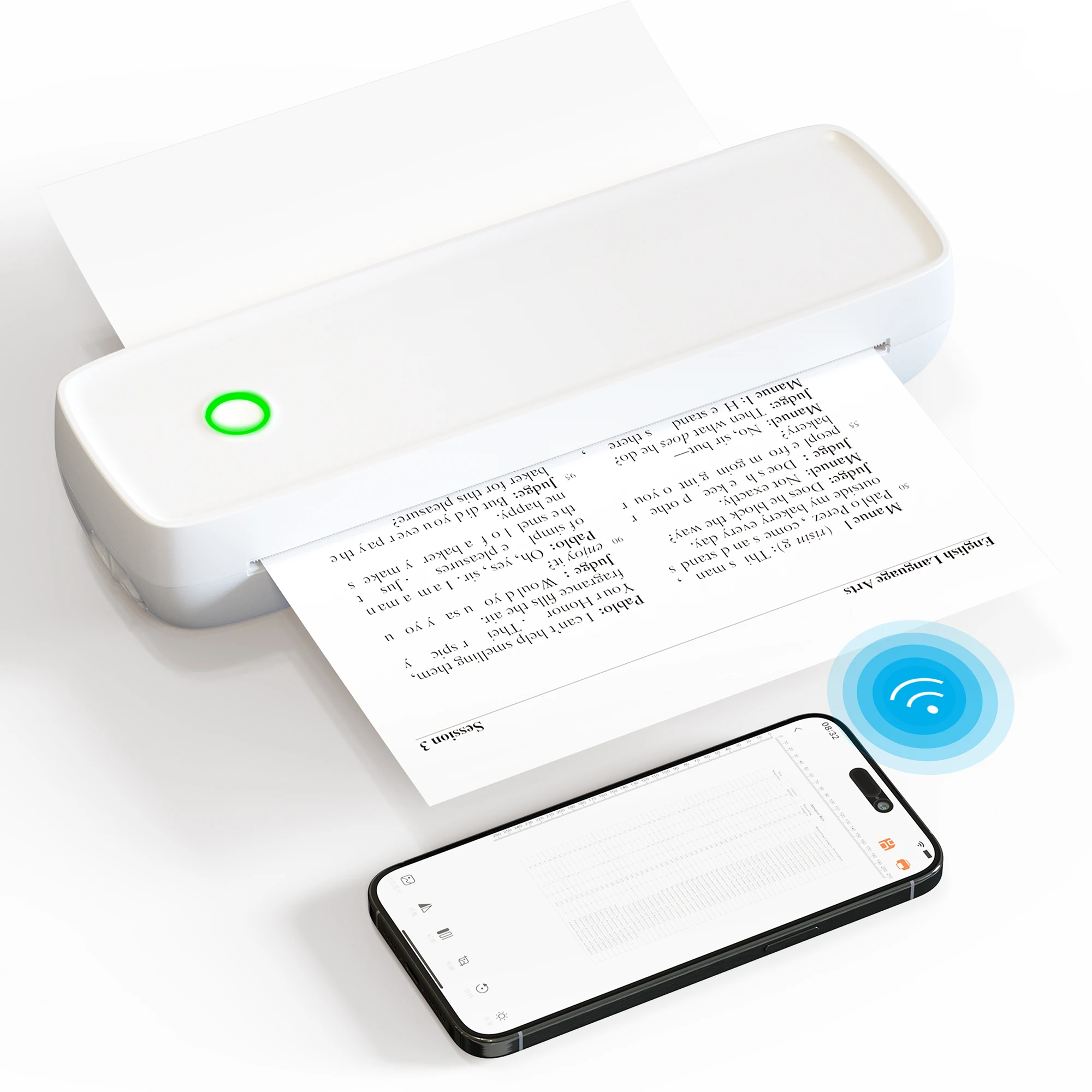 

Портативный высококачественный термопринтер формата А4 с разрешением 300 dpi, перезаряжаемый, в комплекте с рулоном термобумаги для офиса и путешествий.