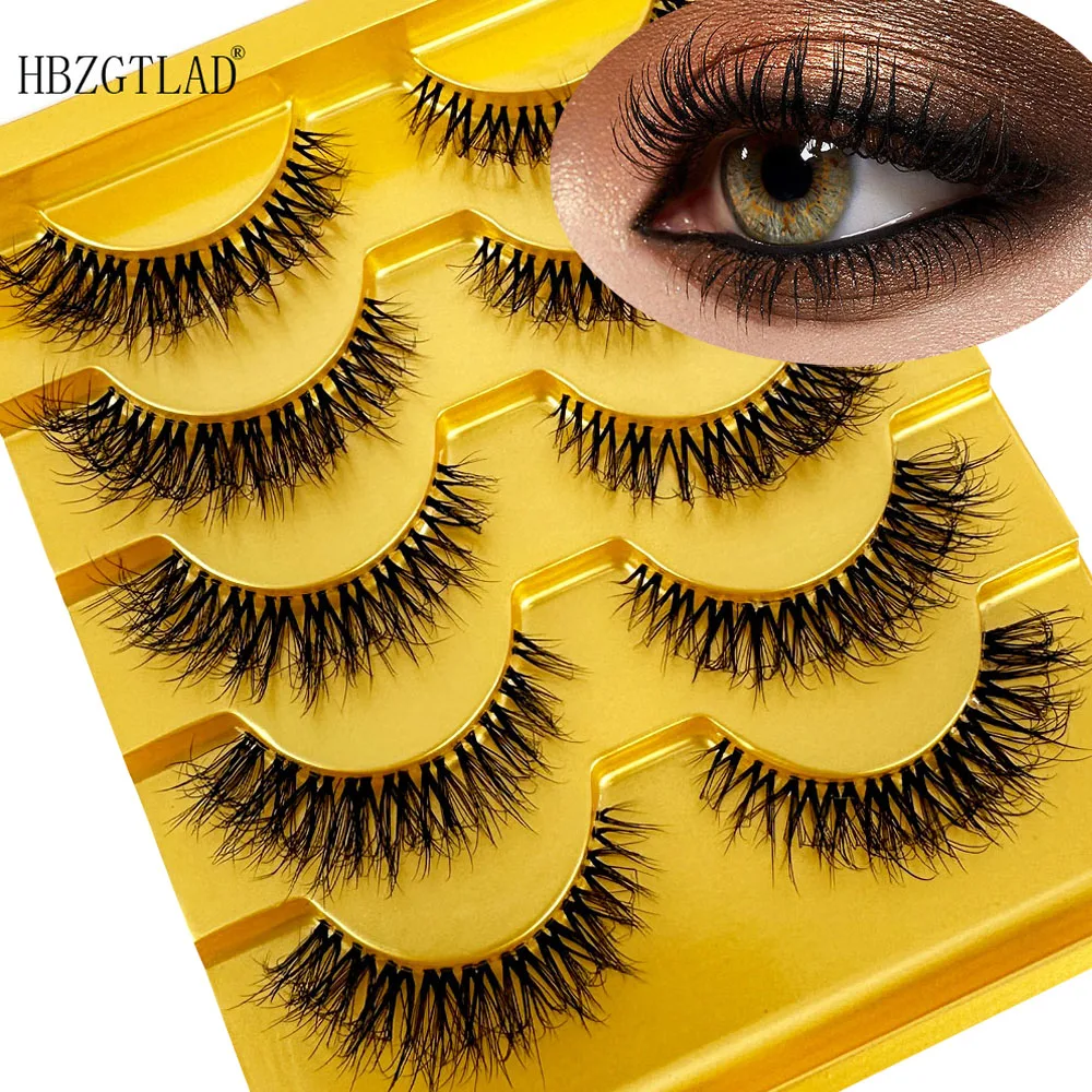 NEW Manga Lashes 5 Pairs Cat Eye Lashes 3D Faux Mink Lashes Natural short Full Strip Lashes Clear Band Soft Eyelashes Extension