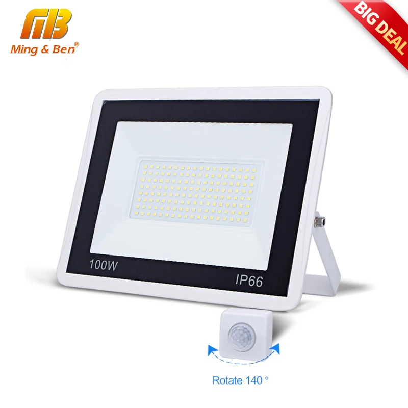 Modern LED Outdoor Floodlight Wall Lamp IP66 Waterproof 220V White Black with/no PIR Motion Sensor 100W 50W for Garden Spotlight