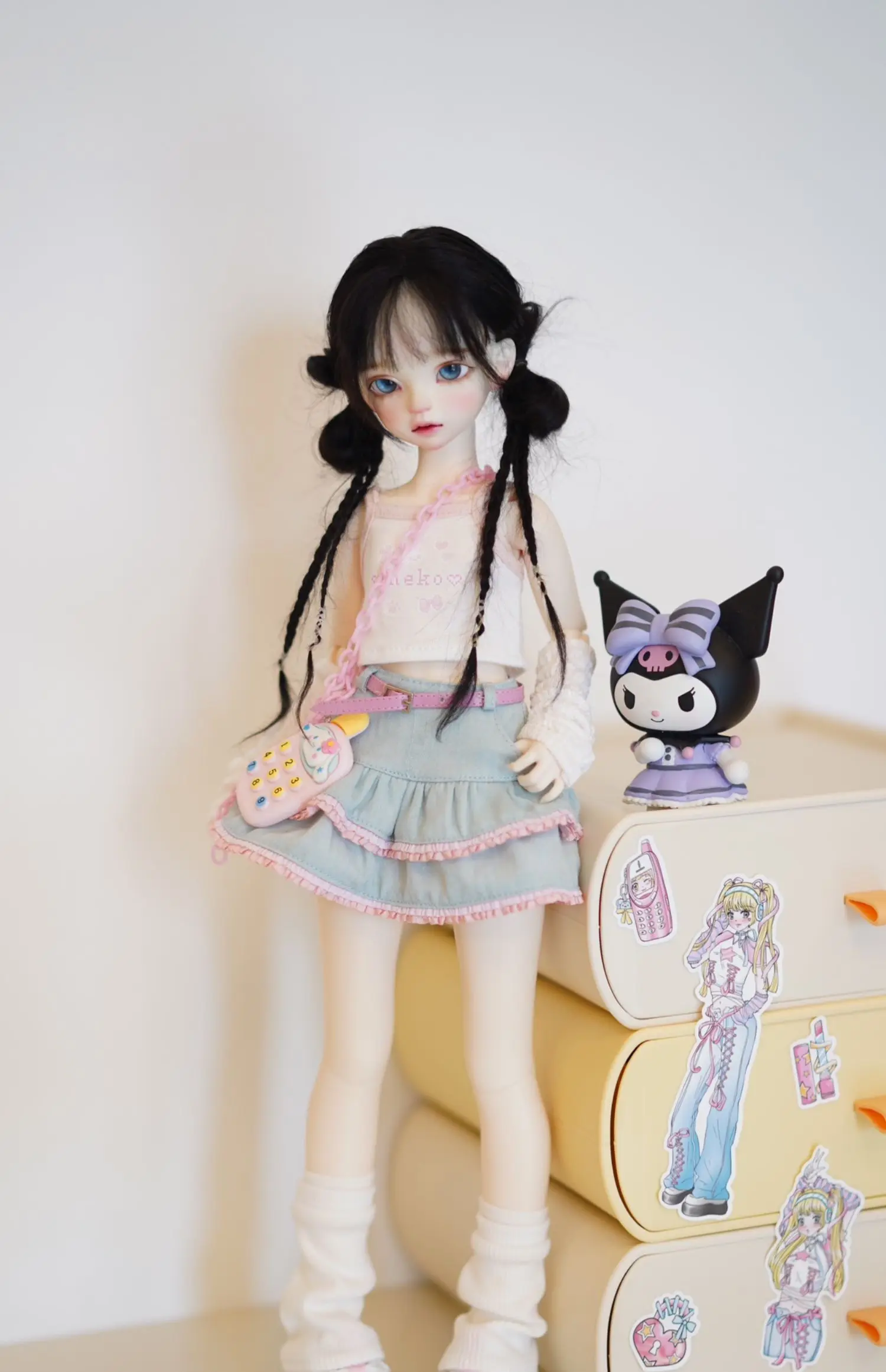 1/4 Bjd Doll Clothes Cute Girl Close Fitting Camisole Top 1/4 Doll Lace Denim Short Skirt Versatile Small Socks Trend Arm Sleeve