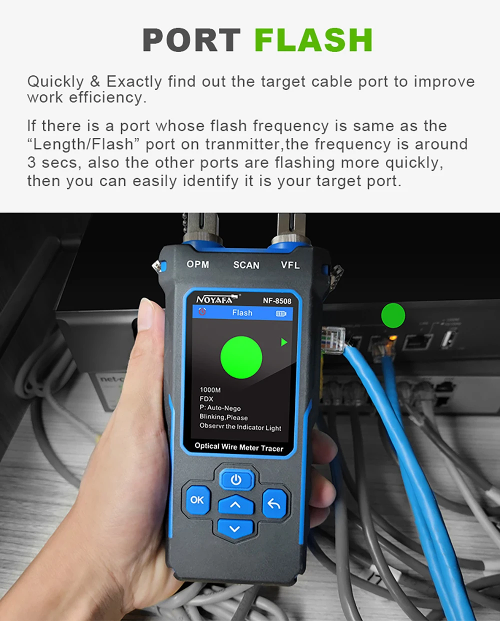 NF-8508 Kabeltester Tracker Länge messen Wiremap LCD PoE-Test VFL & OPM CAT5 CAT6 RJ45 Tester Kabellocator Inspektionswerkzeuge – Detail 5