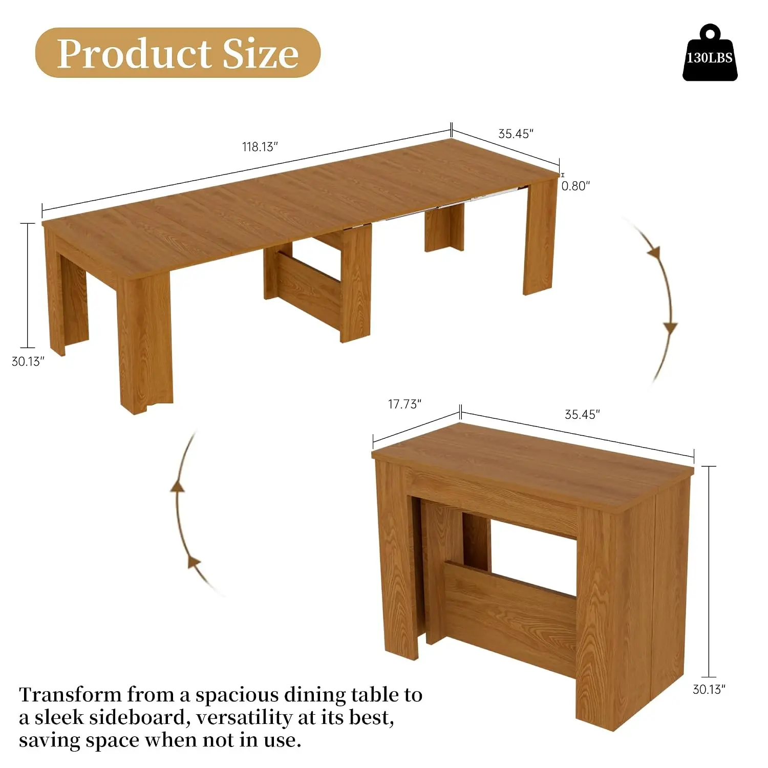 Extendable Dining Table 2-12 People, Modern Table with Leaves Holder, Space-Saving Folding Table Meeting Dining Room, Customized