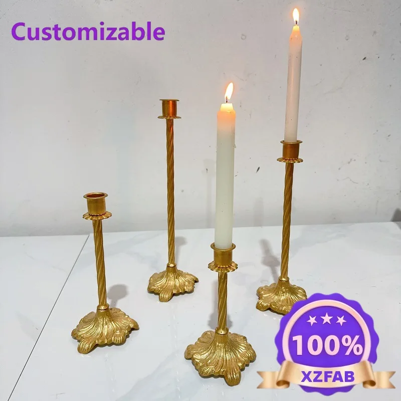 European Retro Wrought Iron Cone Candle Holder Classic Single Gold Candle Cup Wedding Banquet Decoration Candle Holder
