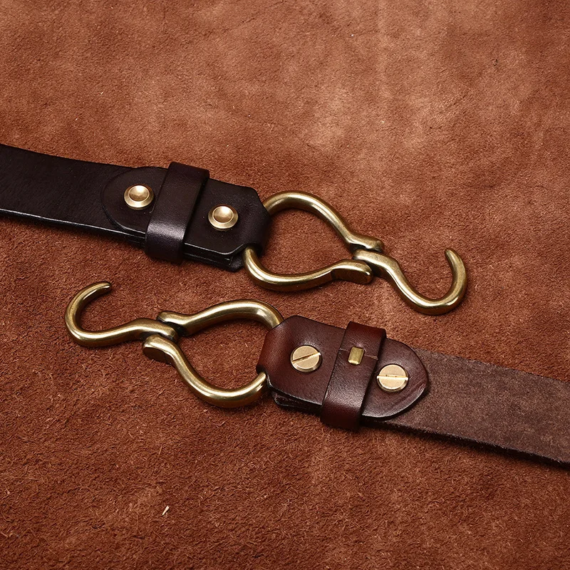Men's Full Grain Leather Belts for Men Cowhide Male Belt Genuine Leather Copper Hook Buckle Luxury Brand Designer Waist Strap