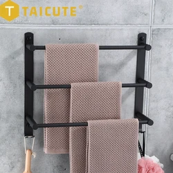 TAICUTE 2 Ways Installation Towel Rack 3 Bars Towel Holder with Hook Stainless Steel Bathroom Accessories Wall Shelf, Black