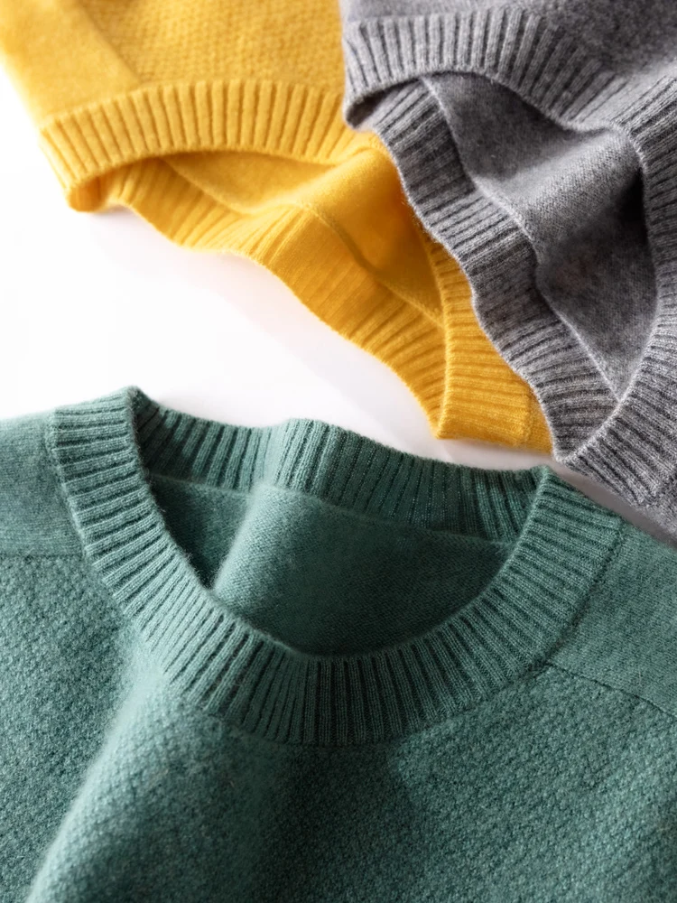 

Зимний мужской свитер из 100% чистого кашемира, мужской пуловер с круглым вырезом и длинными рукавами, свободный вязаный однотонный свитер с рваными плечами