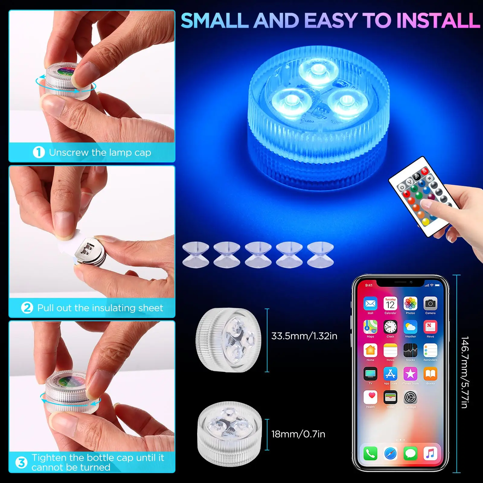 5 LED Submersible Light With Remote Control IP68 Waterproof Battery Powered Underwater RGB Night Lamp For Pool Party Decoration