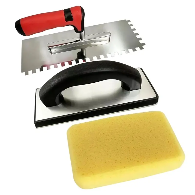AWAH 3 Pcs Square Notched Trowel Set, Tile Tools With Grout Float & Grout Sponge For Tile Installation