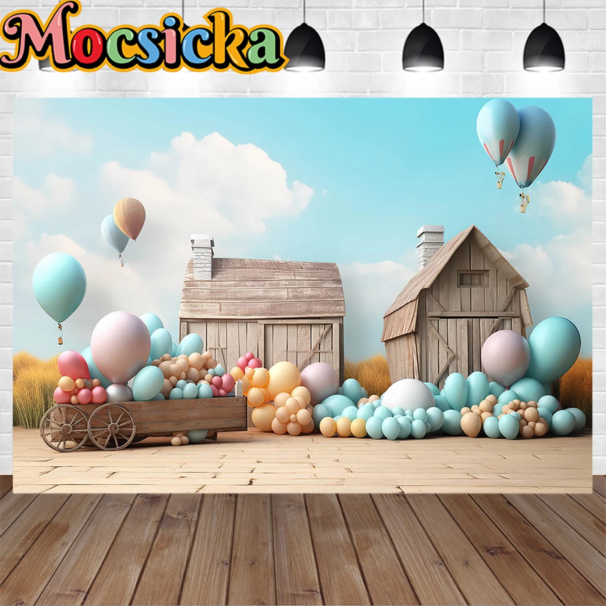 Mocsicka Cake Smash Studio Photography Background Hot Air Balloon Decor Log Cabin Kid Adventure Backdrop Prop Newborn Photobooth