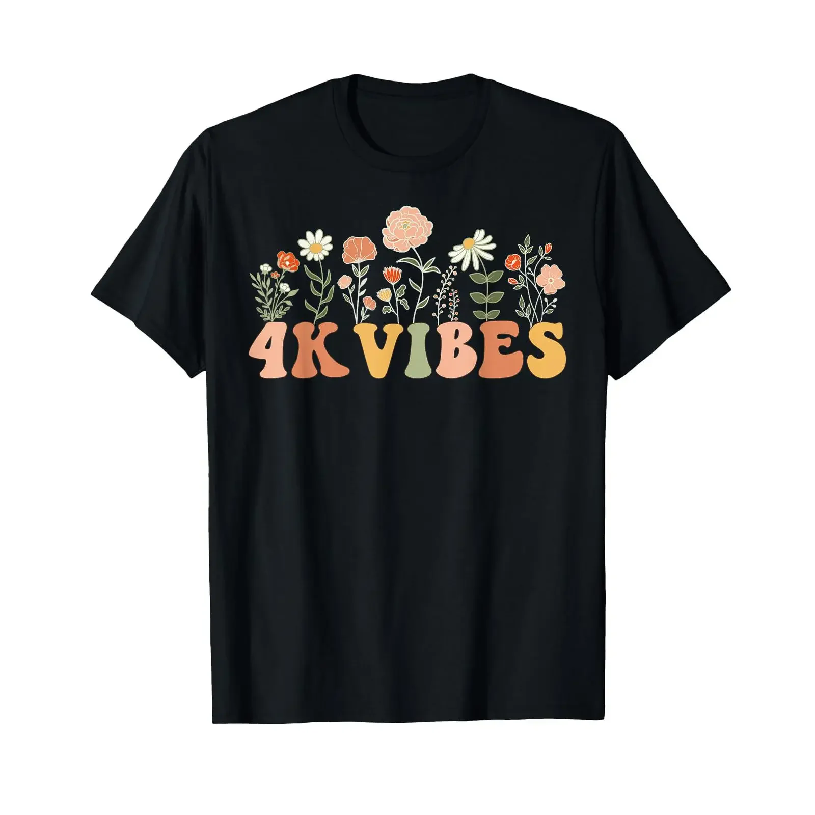 4K Vibes Wildflower Retro Teacher Daisy Kid Back to School T Shirt vintage Washed Slightly homme designer clothes graphic