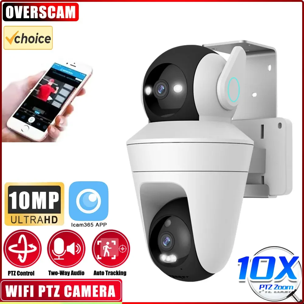 

10MP 10X PTZ Zoom Dual Lens WiFi Security Camera 360° PTZ OutDoor With ICam365 App Two-Way Audio Motion Tracking Local Storage