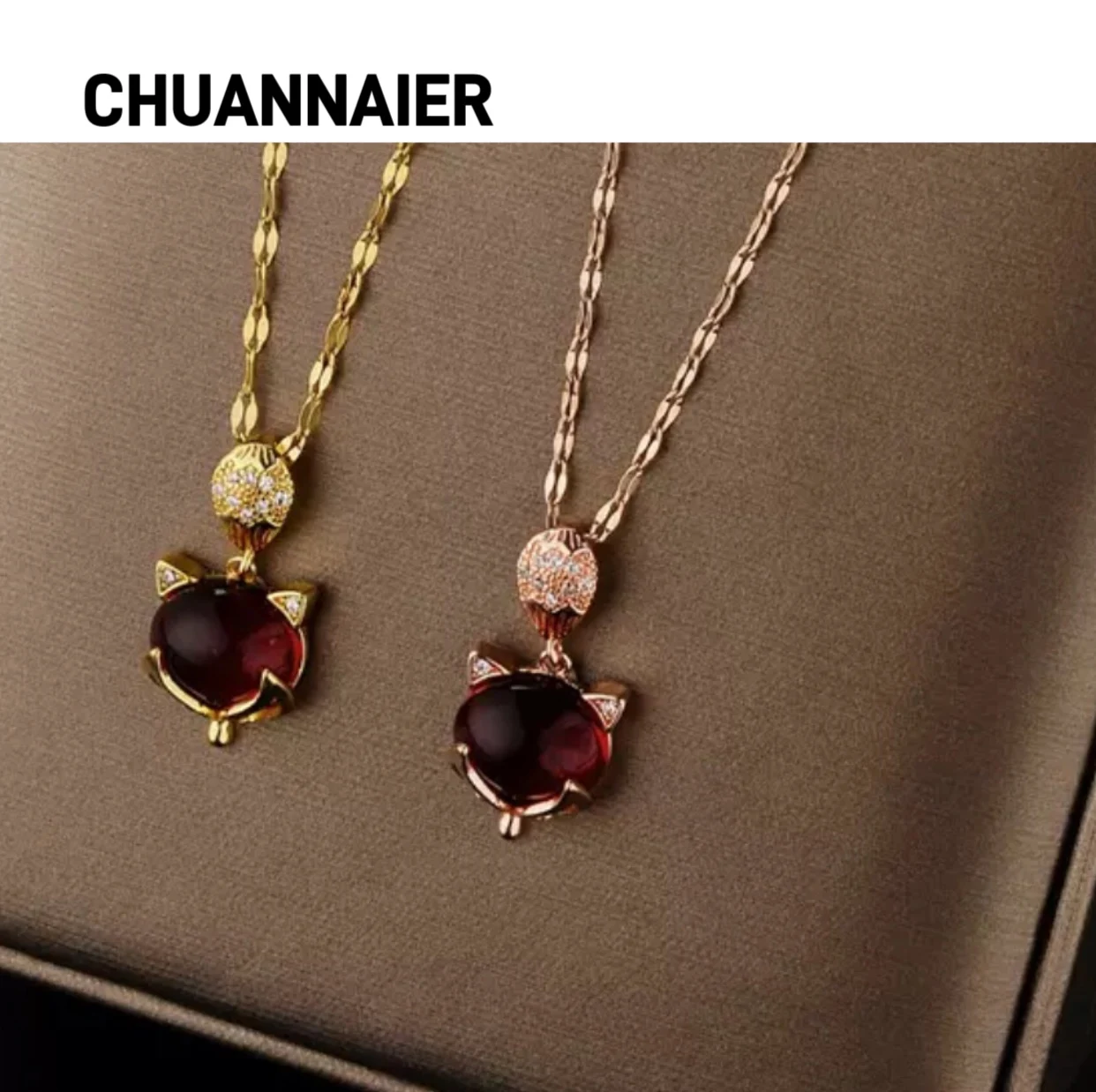 

Hot-selling Internet celebrity cat's eye stone fox pendant trendy fashion collar chain titanium steel necklace women's sweater