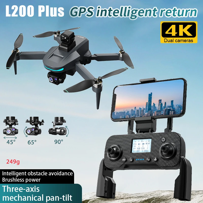

L200 Plus 4K Профессиональный GPS-дрон с HD-камерой, 3-осевой подвес 360° ° Уникление препятствий 5G WIFI RC Квадрокоптер Дроны 249 г Игрушки