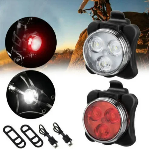 

Cross-border bicycle light USB charging warning tail light headlight set highlight night riding light cycling equipment