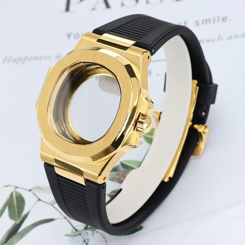 

New Square 40mm Steel Watch Case Rubber Bracelet Sapphire Glass For NH34 NH35/36 4R36 Movt Mod Nautilus Watch Repair Tools Parts