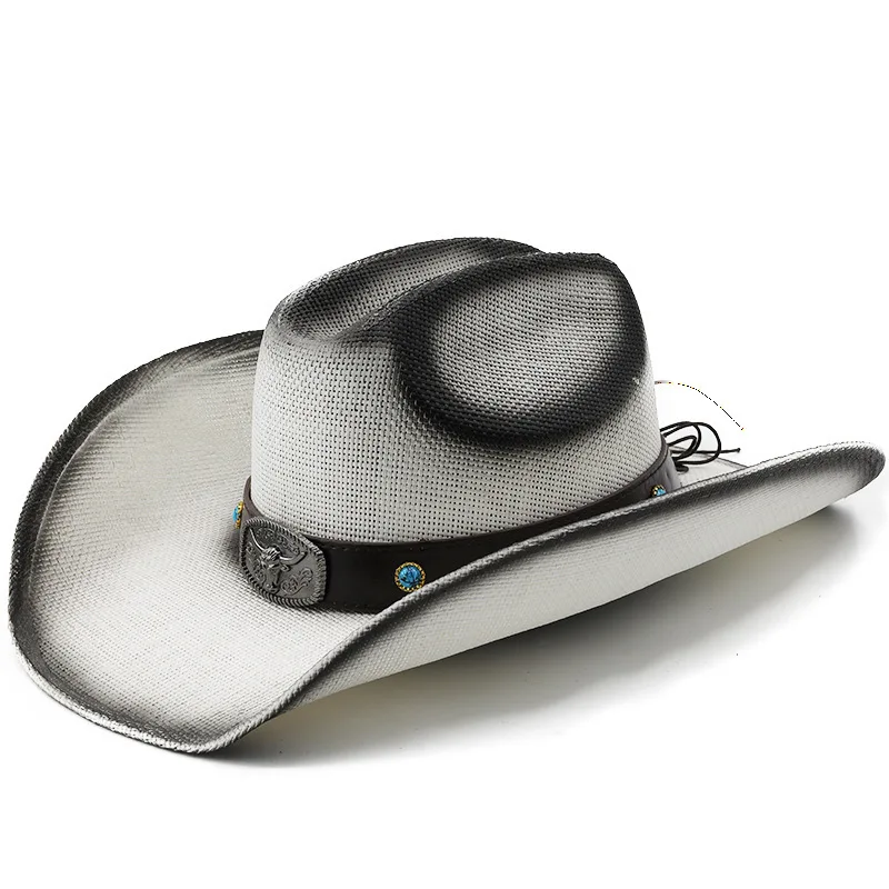 Two Tone Western Cowboy For Men Women, Spring And Summer Knight Riding, Beach Tourism, Vacation Hat, Sun Shading, Hard Grass Hat