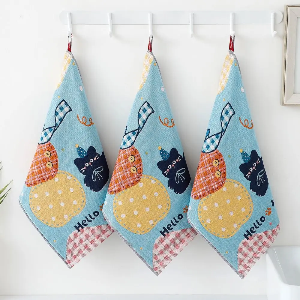 Cute 34x40cm Large Hand Towel 4 Layer Cotton Gauze Quick Dry Kitchen Towel Cartoon Decorative Handkerchief Towel Home Restaurant