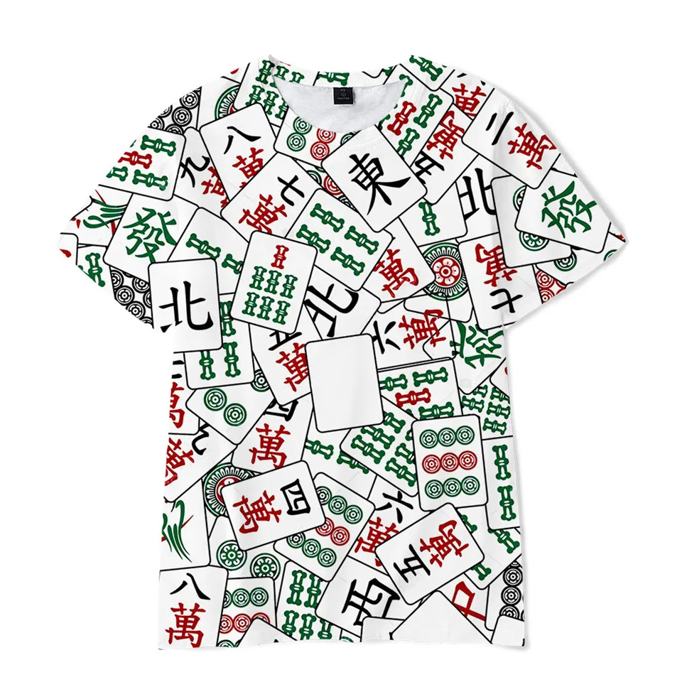 Chinese Mahjong T Shirt Men women Short-Sleeved T-Shirt Summer Boy girls children Tee Ice Silk Top Tshirt Soft