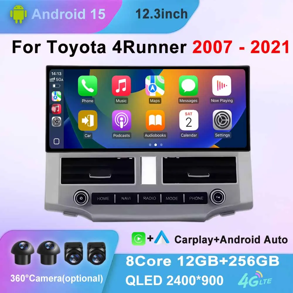 Android 15 GPS Navigation WiFi Carplay for Toyota 4Runner 2007-2021 BT 4G Stereo Car Radio Multimedia Player Auto Accessories
