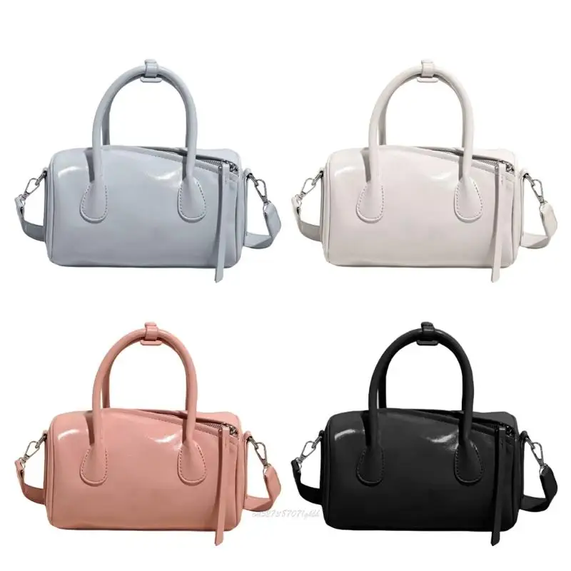 

X5XA Women Pillow Bag PU Leather Handbag Cylindrical Bag Fashion Shoulder Bag Top Handle Bag Solid Color Crossbody Bag