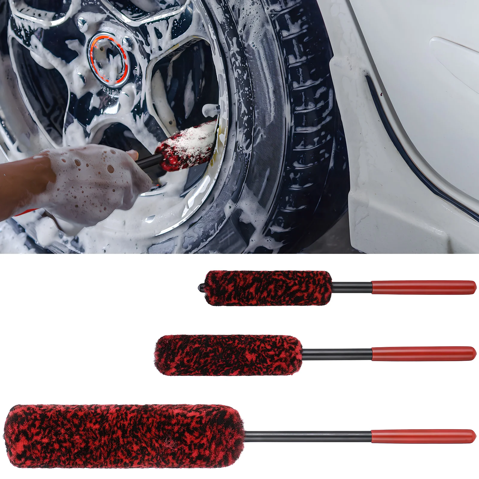 3 Pcs Tire Brush Car Wash Kit Hub Cleaning Rim Cleaner Detailing Tires Brushes The Cars Vehicle Wheeled