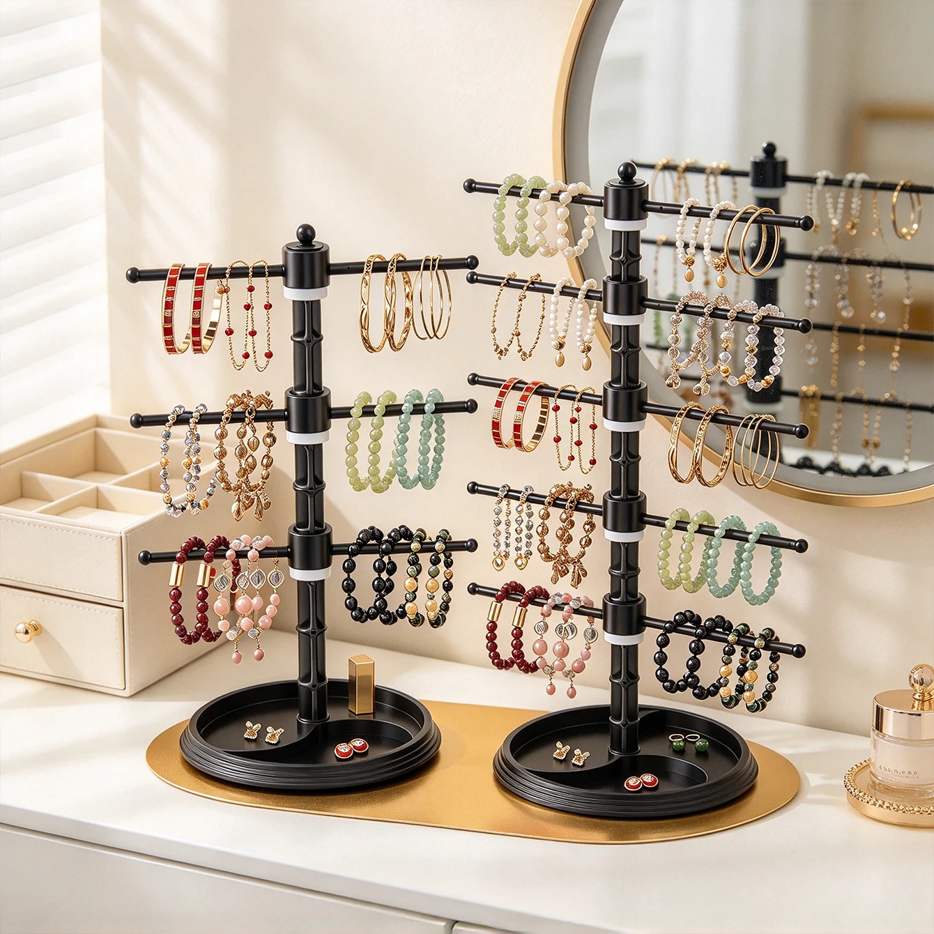 1pc Detachable 3layer/5layer Plastic Jewelry Bracelet Jewelry Display Stand Rotatable Desktop Earrings Bracelet Necklace Holder