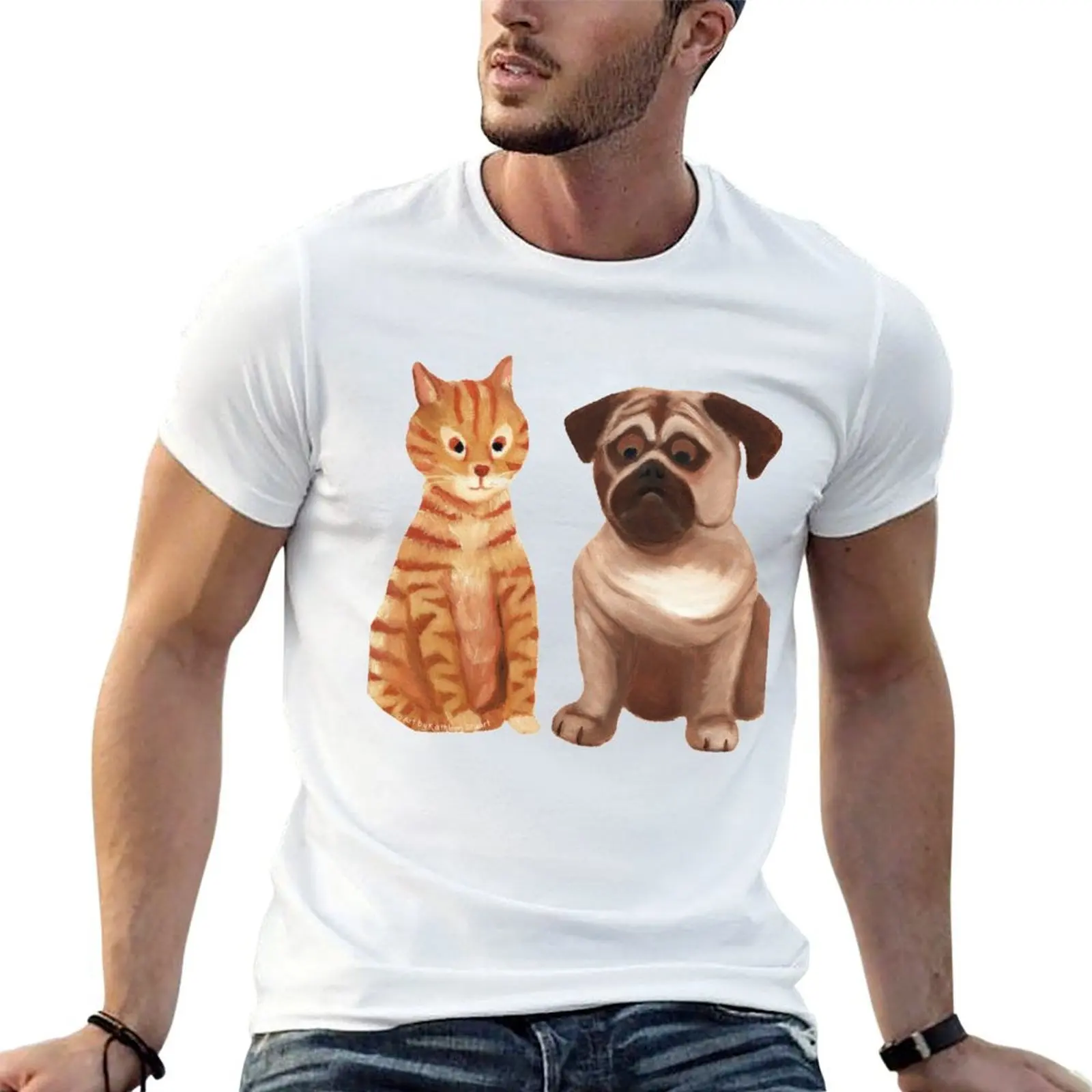 Milo and Otis - Cat and Dog Painting T-Shirt plus size clothes football t shirt mens t shirt