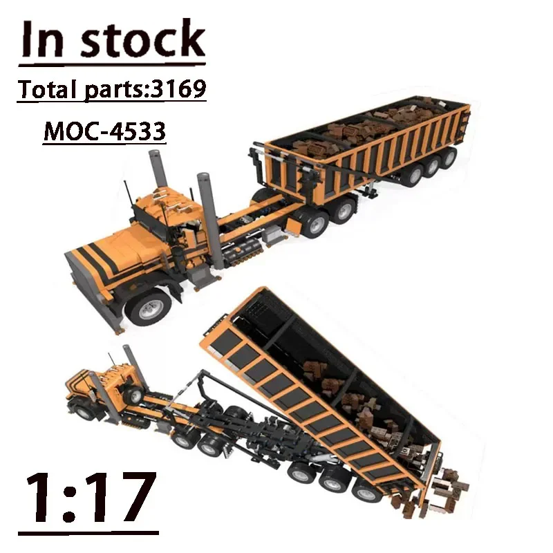 1:17 Truck Tilt Dump Trailer MOC-4783&MOC-4533 Combination Assembly Splicing Building Block Model 3169 Parts Children'stoy Gift