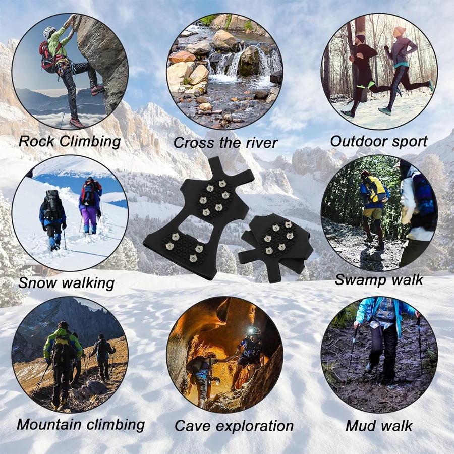 Crampons Shoe Ice Grippers Traction Cleats Ice Snow Grips with 10 Stainless Steel Spikes,Outdoor Anti-Slip Shoes Grippers