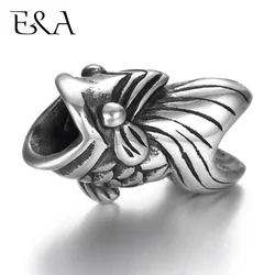 Stainless Stee Beads Large Fish 5mm Hole Metal European Bead Animal Slide Charms Bracelet DIY Jewelry Making Supplies