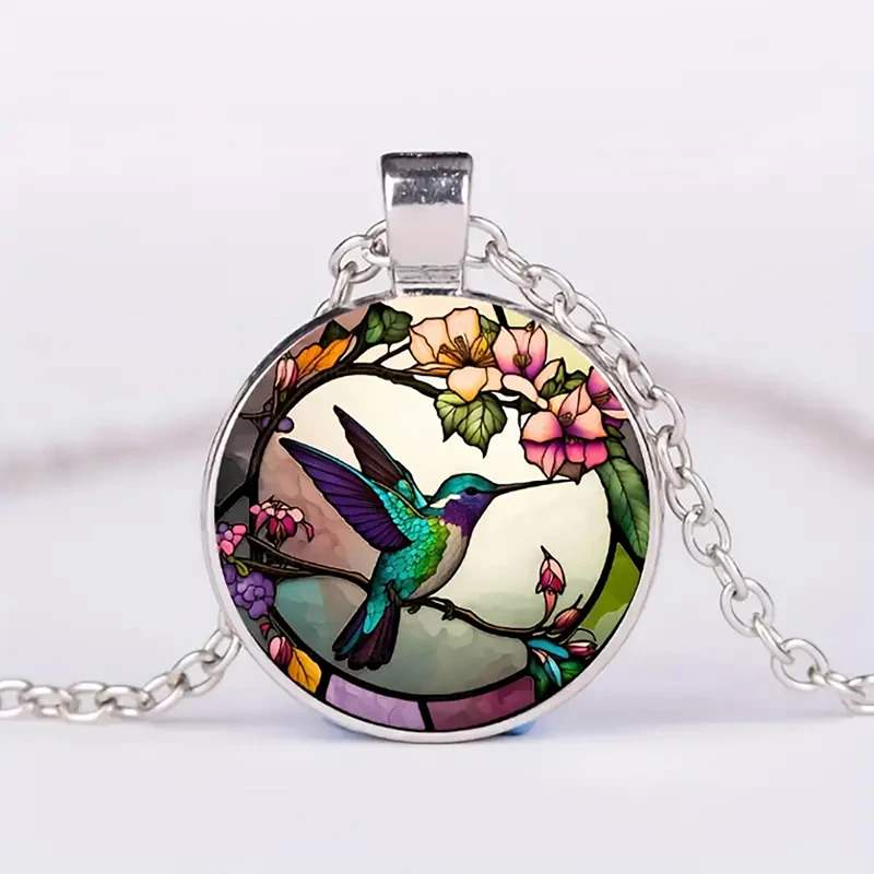 Cute Round Hummingbird Glass Dome Cabochon Pendants Necklaces Bird Rainforest Jewelry Accessories