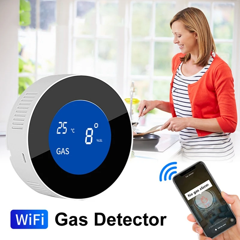 Cozinha Gás Natural Leak Alarm Sensor, Sensor de Temperatura, Display Digital LCD, Som Siren, Wi-Fi, Tuya Função App, Hot, TTKK