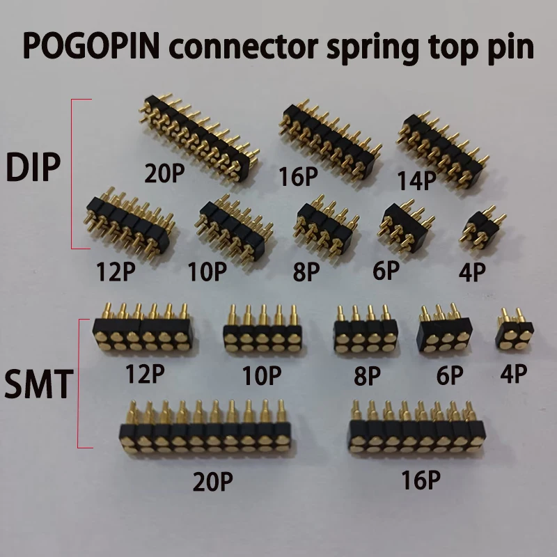2.54mm Pitch Dual Row Pogo Pin Connector Spring Loaded 4~16Pin DIP SMD PCB Spring Contact Pin