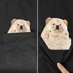 CLOOCL Animals Cotton T-shirts Chow Chow Middle Finger Pocket T-shirt Adult Teens Short Sleeve Shirts Leisure Tops Dropshipping