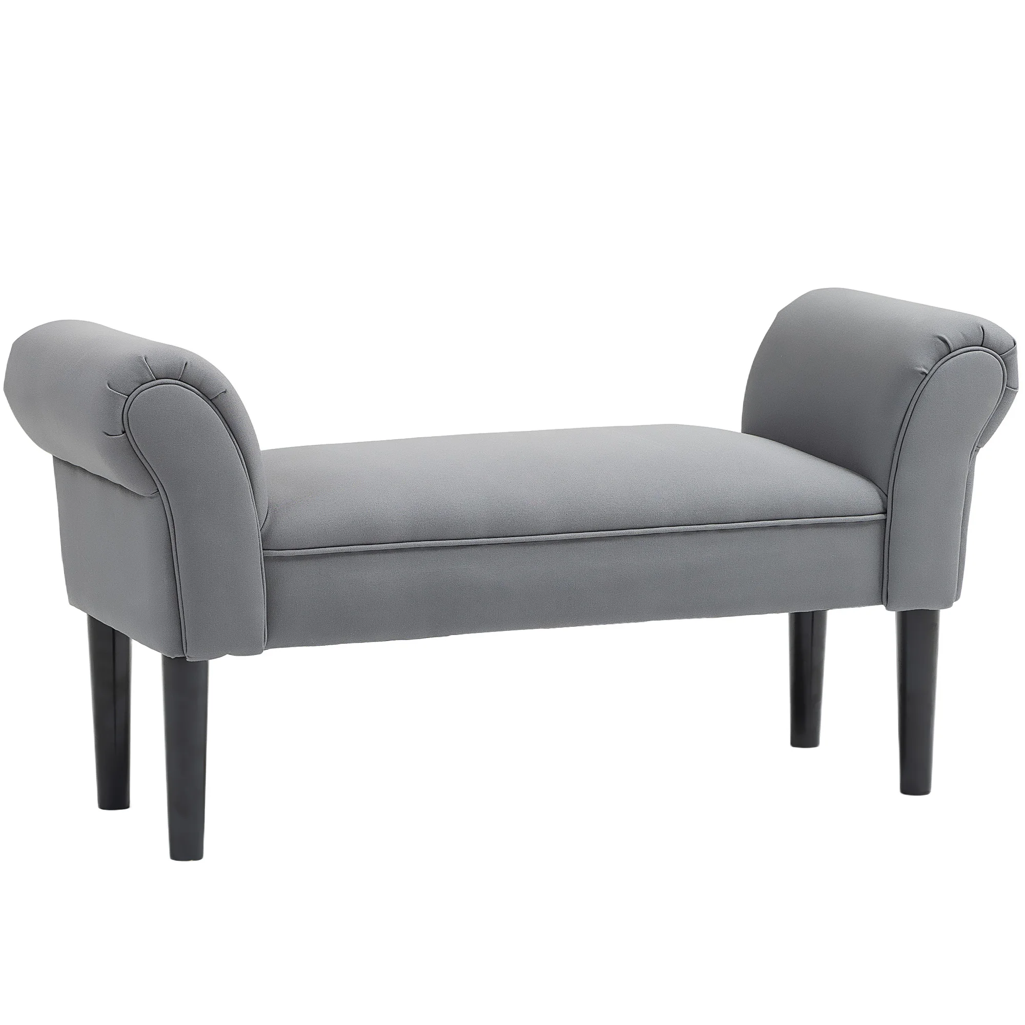 HOMCOM Banco Pie de Cama, Taburete Pie de Cama Tapizado en Lino Sintético con Patas de Madera, Reposabrazos y Asiento Acolchado, Estilo Moderno, Banco para Dormitorio, Entrada, Pasillo, Gris Oscuro